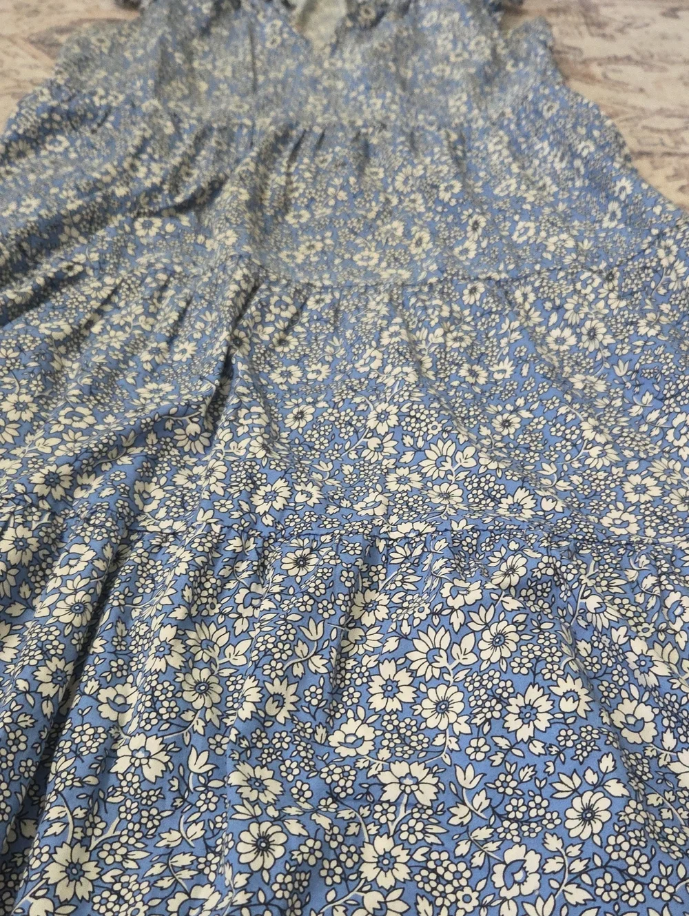 J Crew Blue Floral Tiered Midi Dress